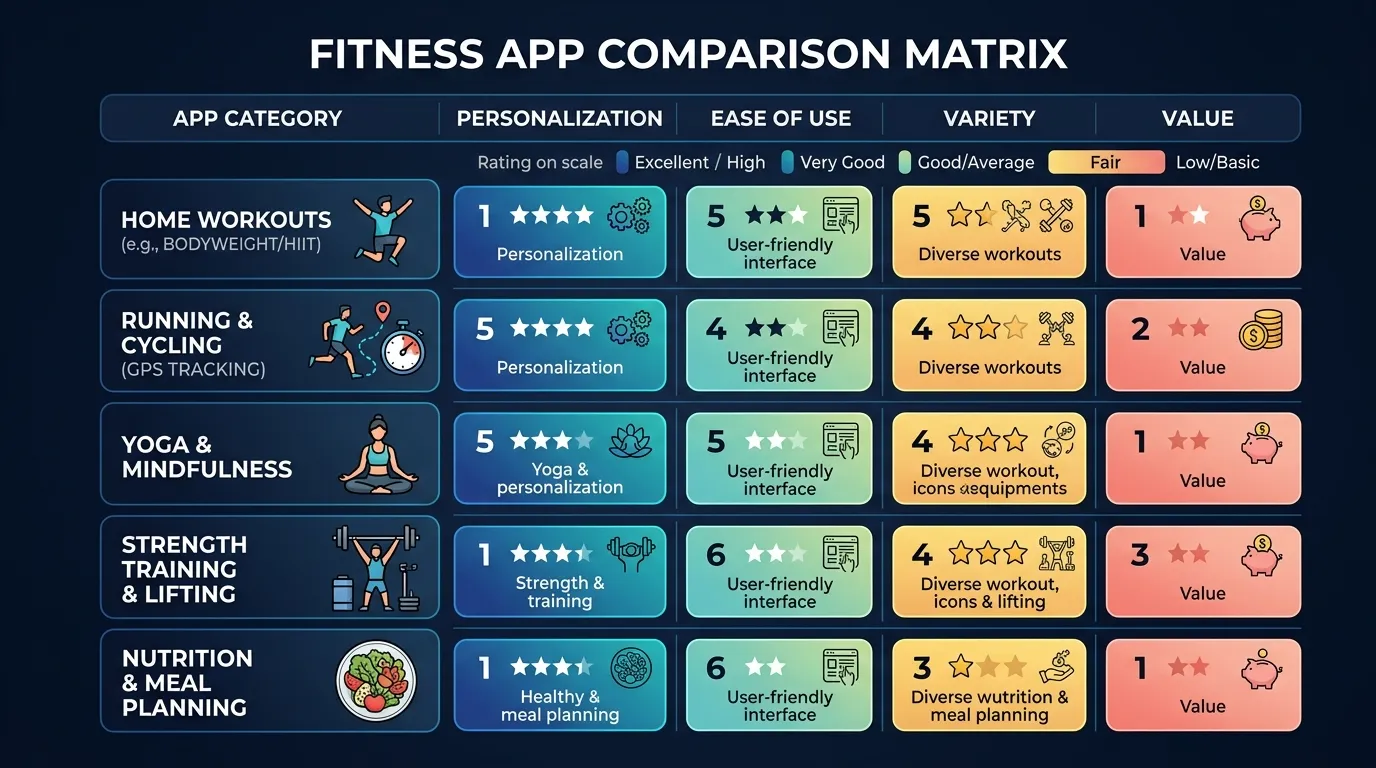 Fitness App Comparison Matrix — visual guide for the What to Expect When You Find the Right Fit section
