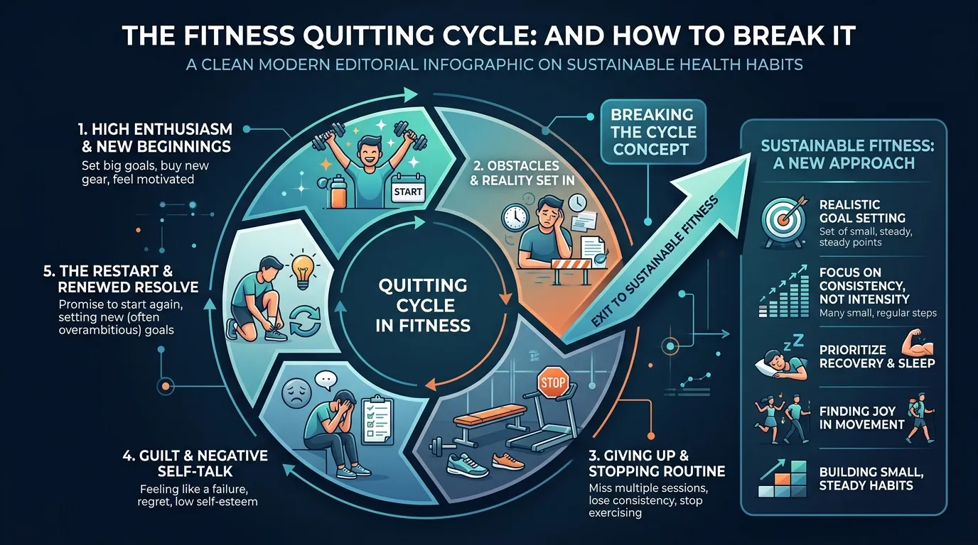 Fitness Quitting Cycle — visual guide for the The Fix: System Design, Not Self-Discipline section