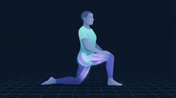 An illustrated figure in a half-kneeling lunge, the base position for hip mobility exercises