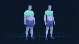 Two men of the same build side by side, one with a soft midsection and one lean enough to show his abs
