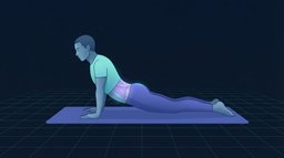A person lying face down on a mat pressing the upper body up on straight arms with the hips staying on the floor, the lower back lit up as the working region