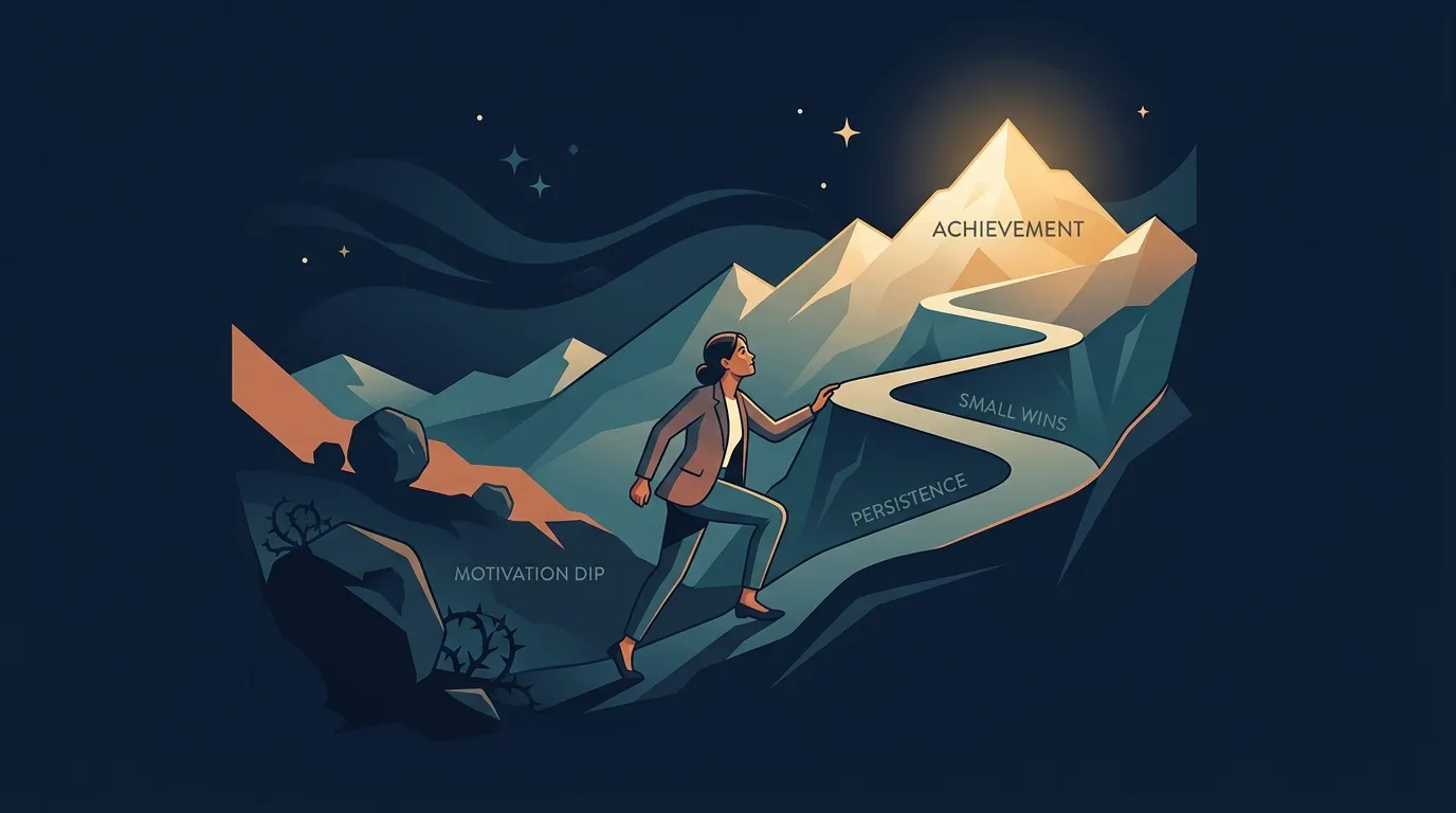 Persistence Through Motivation Dip — visual guide for the The 66-Day Reality of Habit Formation section