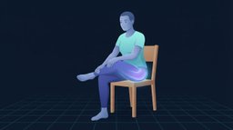 A seated figure with one ankle crossed over the opposite knee leaning forward, the deep buttock and hip rotator region glowing to show where the stretch is felt