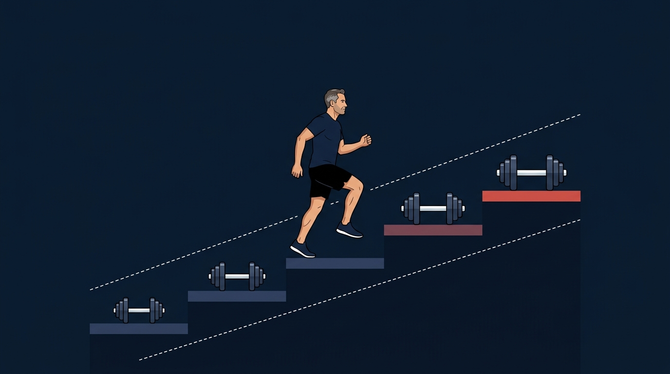 Abstract illustration of gradual training progression across three months with small incremental steps rising over time