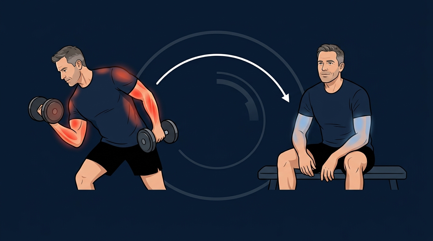 Conceptual illustration of a longer muscle recovery window after age 40 with rest days spaced between strength training sessions