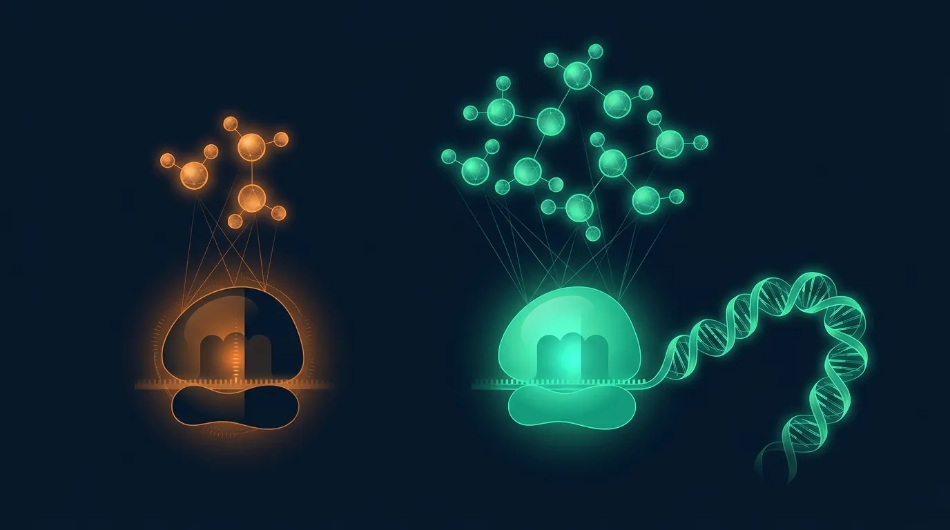 Konzeptionelle Illustration, die die durch BCAAs allein stimulierte Muskelproteinsynthese mit einem vollständigen essenziellen Aminosäurepool aus Vollwertprotein vergleicht