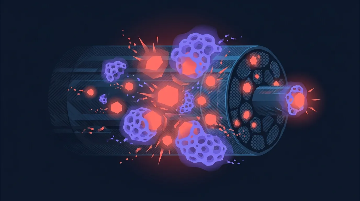 Ilustración conceptual de la carnosina muscular amortiguando iones de hidrógeno durante el ejercicio glucolítico de alta intensidad