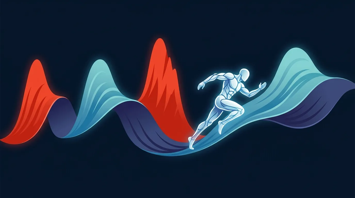 Editorial illustration showing a weekly training calendar with strength days and cardio days arranged for minimum interference: heavy lifting separated from hard cardio by 24 to 48 hours