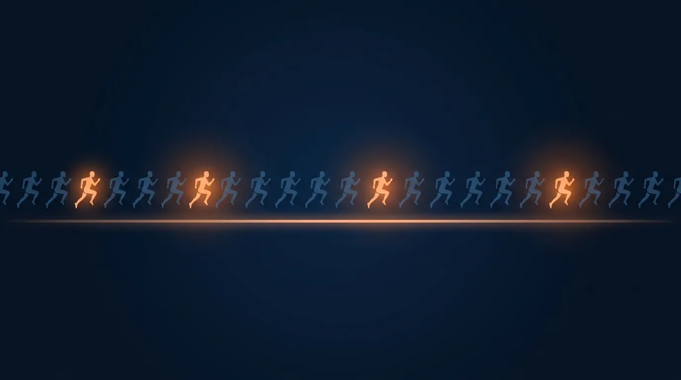 Conceptual illustration showing repeated training sessions over a long timeline as the dominant factor in fitness outcomes