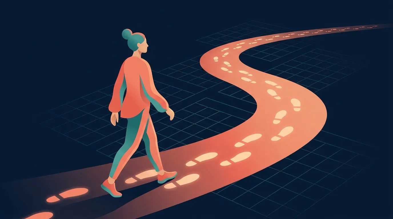 Conceptual illustration of a person beginning a gentle low-impact walking routine to manage knee osteoarthritis and build a lasting exercise habit