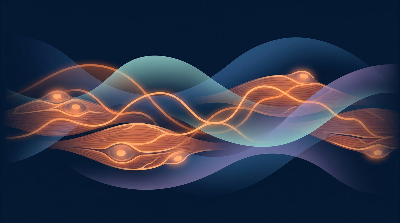 Diagram illustrating how cold water immersion suppresses the inflammatory signaling pathway that drives muscle protein synthesis and satellite cell activation