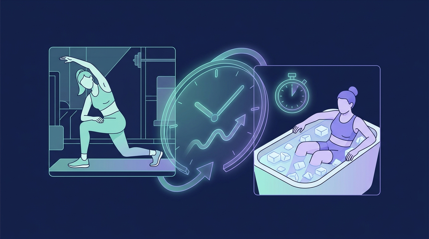 Visual guide showing optimal timing strategies for cold water immersion relative to resistance training sessions