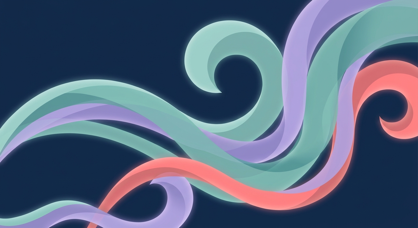 Illustration depicting a calm woman in athletic wear surrounded by abstract flowing shapes representing hormonal rhythms throughout a monthly cycle