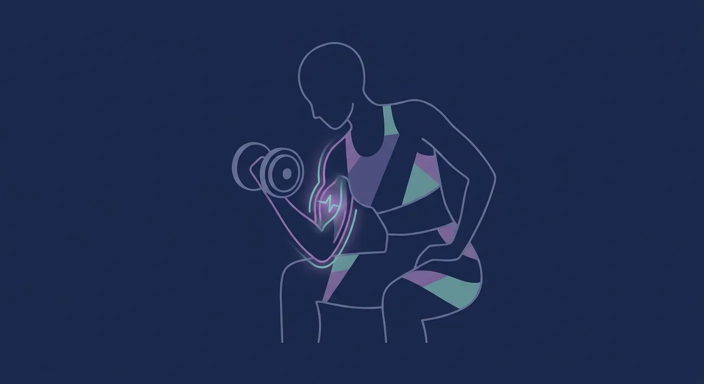 Illustration der fokussierten Aufmerksamkeit auf den Bizepsmuskel während einer Kurzhantel-Curl-Übung, die das Konzept der Geist-Muskel-Verbindung zeigt
