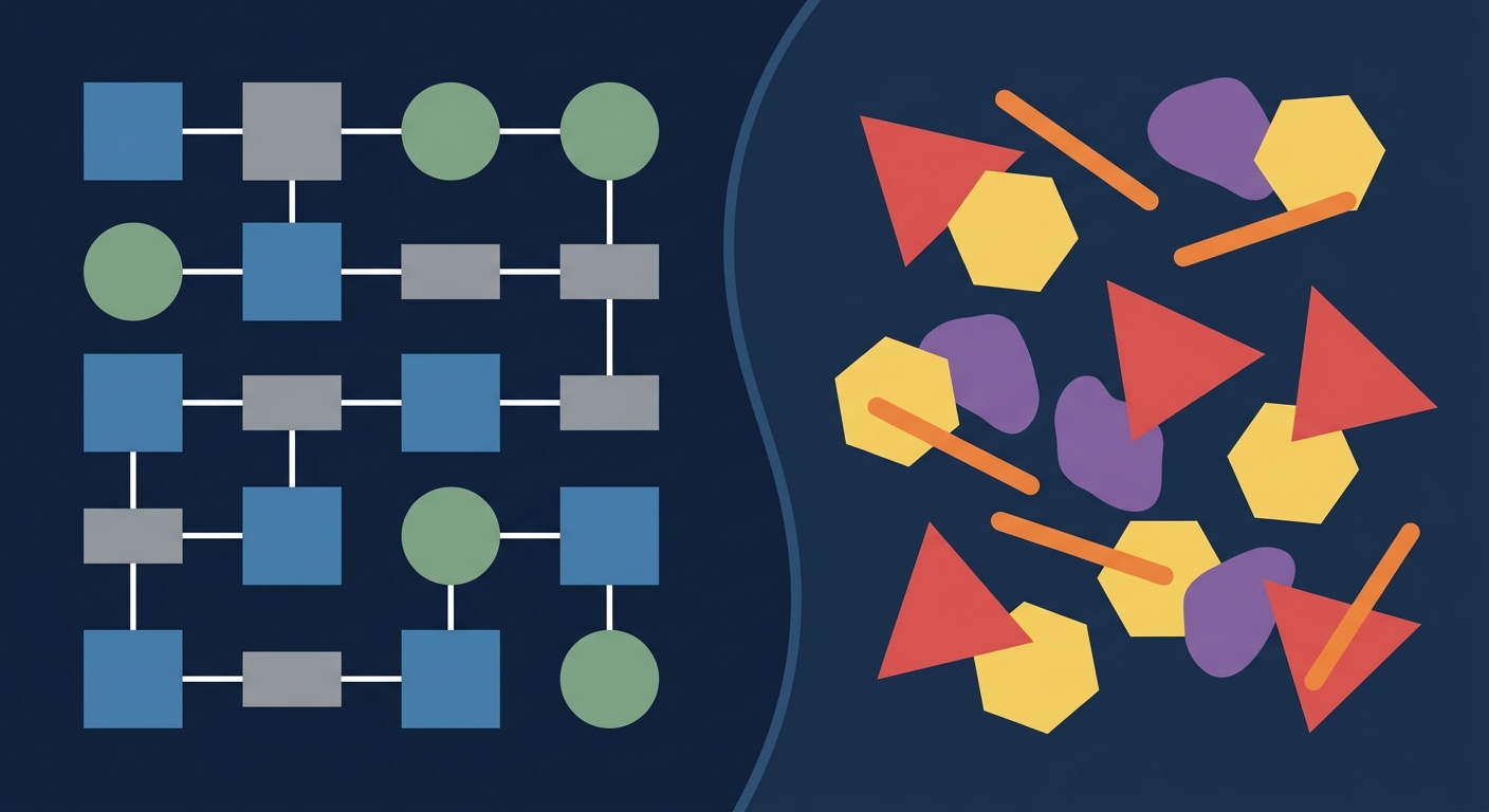 Conceptual illustration of structured versus random workout programming for muscle growth