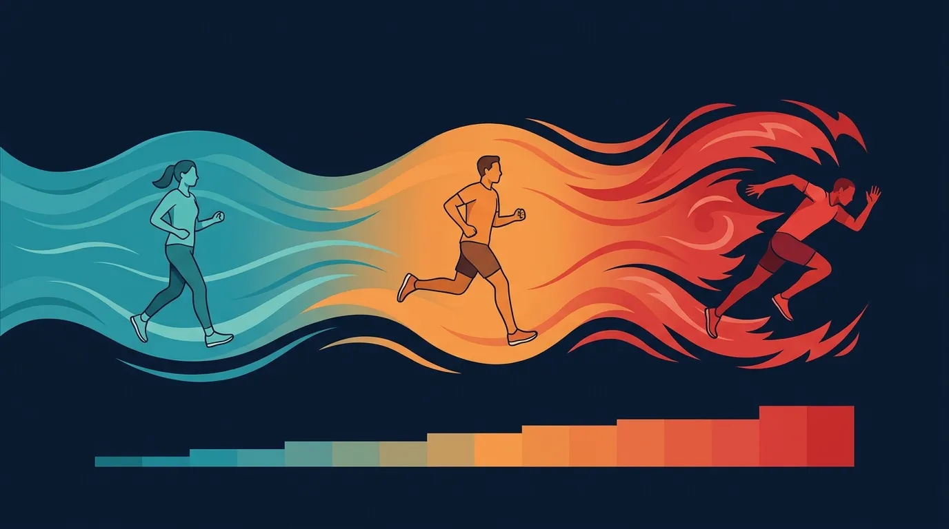 Conceptual chart showing how nasal breathing benefits and costs change with exercise intensity with low intensity showing efficiency and gas exchange benefits and higher intensities showing increasing ventilatory cost and peak performance limitation
