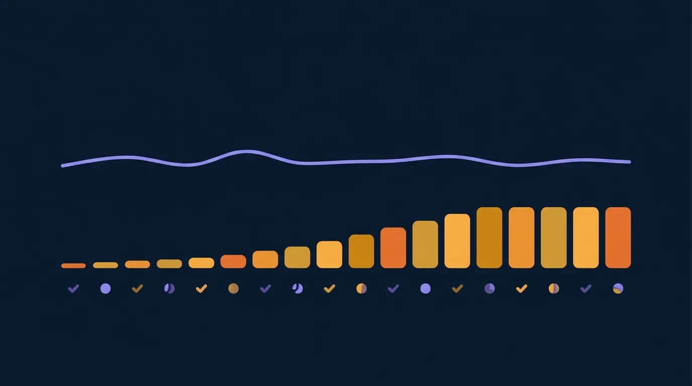 Visualização conceitual de uma linha do tempo de dieta reversa de 8 a 16 semanas mostrando a ingestão calórica diária subindo em pequenos passos semanais de volta a uma linha de manutenção estimada, com o peso na balança se mantendo relativamente estável