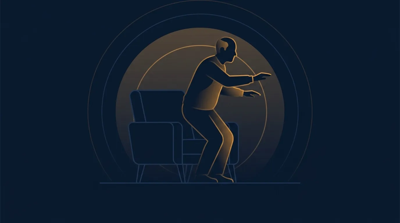 Illustration of an older adult performing a chair squat as the foundational movement pattern for reversing sarcopenia