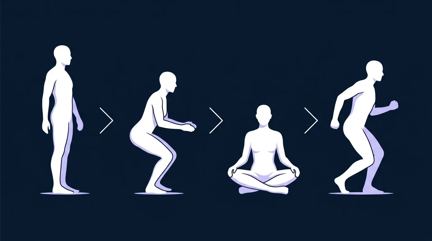 Illustration of the sitting-rising test scoring protocol showing the descent to a cross-legged seated position and the ascent back to standing with the point deductions for each hand knee forearm or balance support used