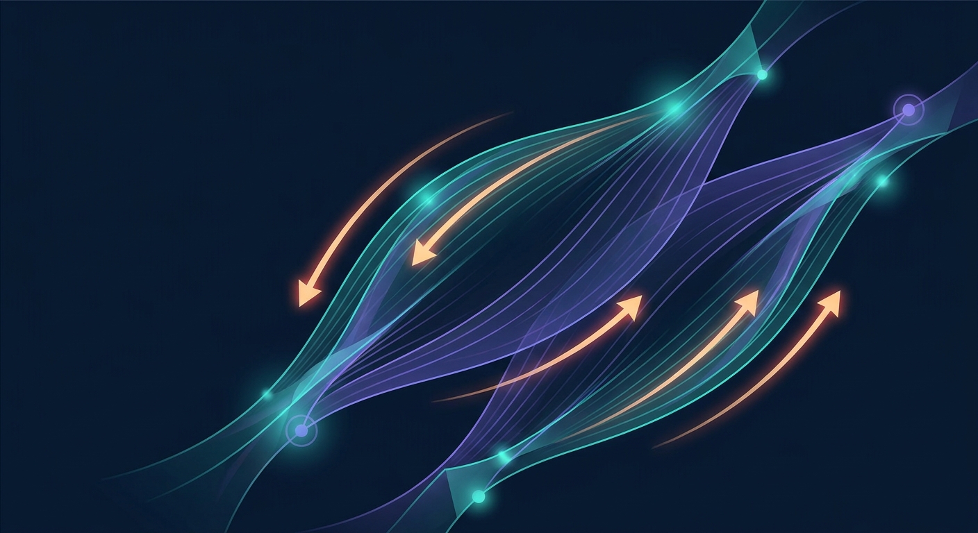 Visual representation of eccentric muscle contraction showing muscle fibers lengthening under tension during the lowering phase of resistance exercise