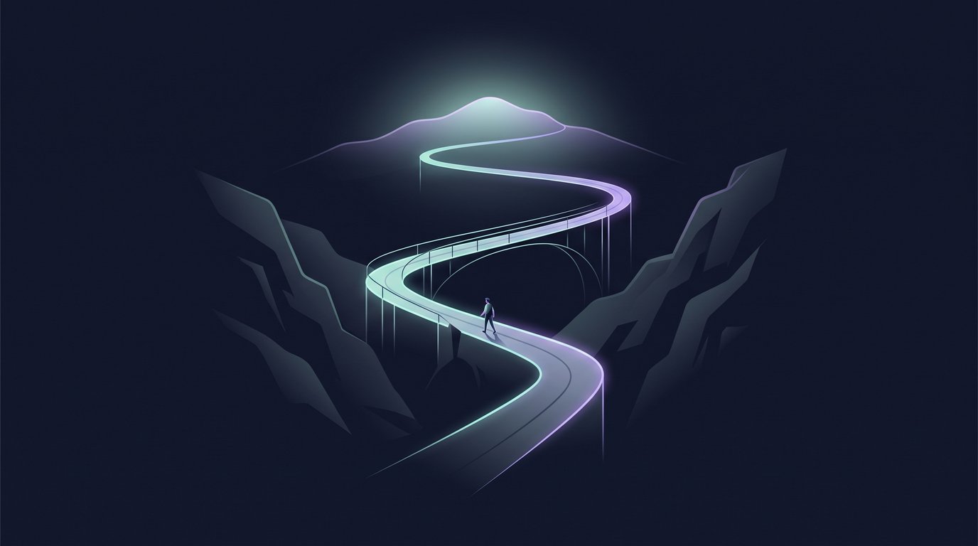 Editorial timeline illustration showing habit formation taking a median of 66 days with most people quitting just before automaticity is reached, dark navy background