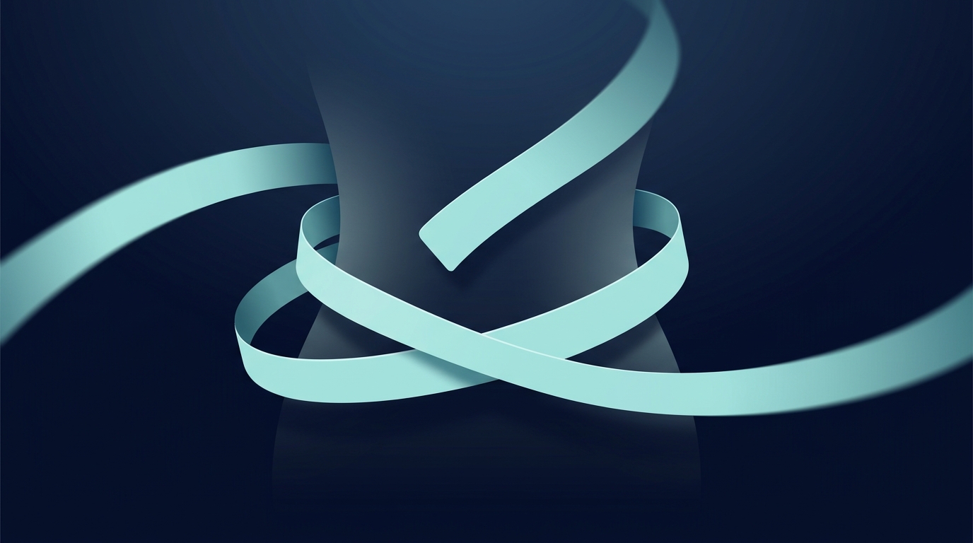 Illustration conceptuelle d'un ruban à mesurer souple formant une spirale fluide autour d'une silhouette de torse abstraite, représentant l'évaluation du tour de taille selon la méthode Ashwell