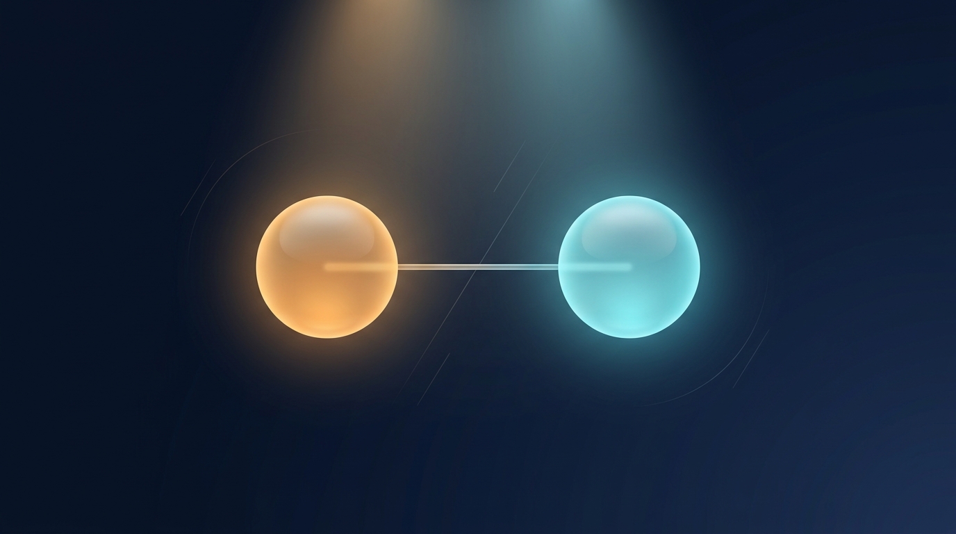 Ilustración conceptual del balance calórico mostrando dos esferas luminosas en equilibrio que representan la ingesta y el gasto energético